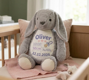 Personalisierte Kuscheltiere mit Name grauer Hase mit Namen